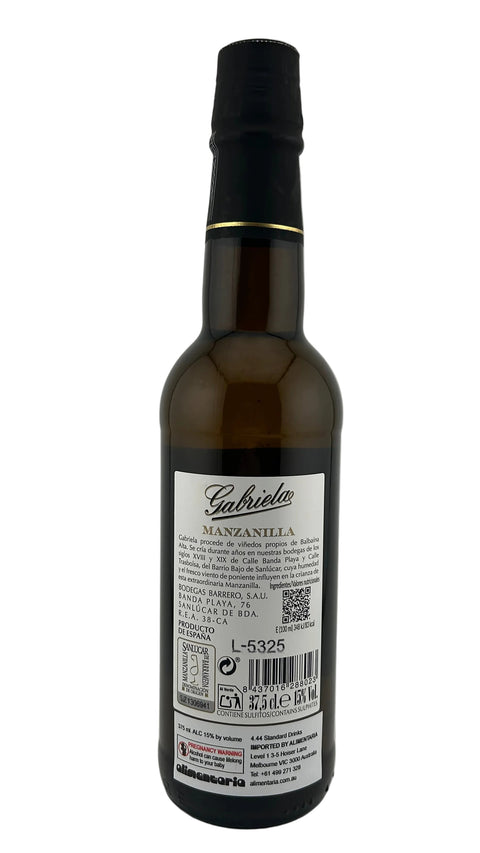 Bodegas Barrero Manzanilla Gabriela Palomino Sanlucar de Barrameda 375ml